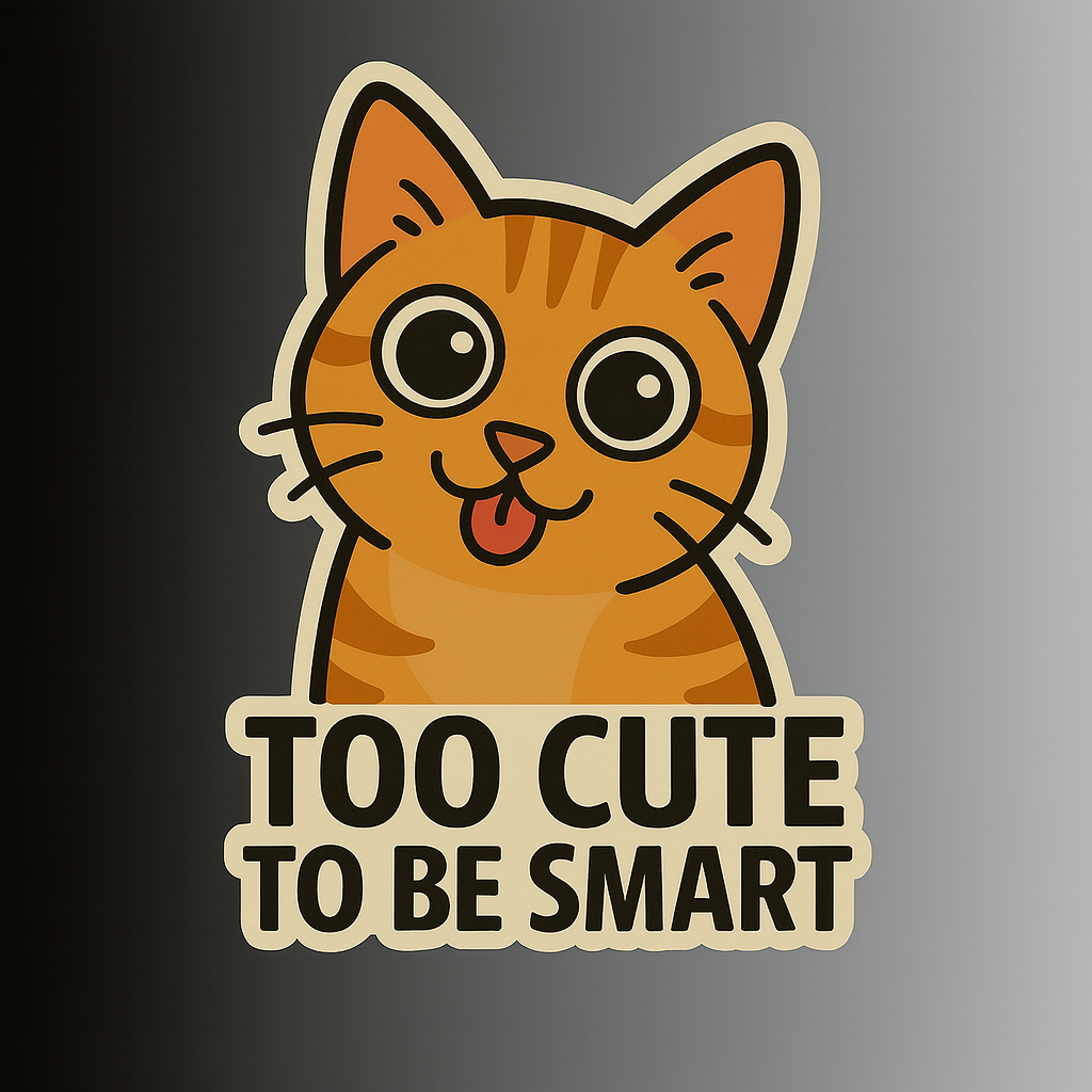 "Too Cute To Be Smart" Funny Sarcastic Orange Cat Sticker