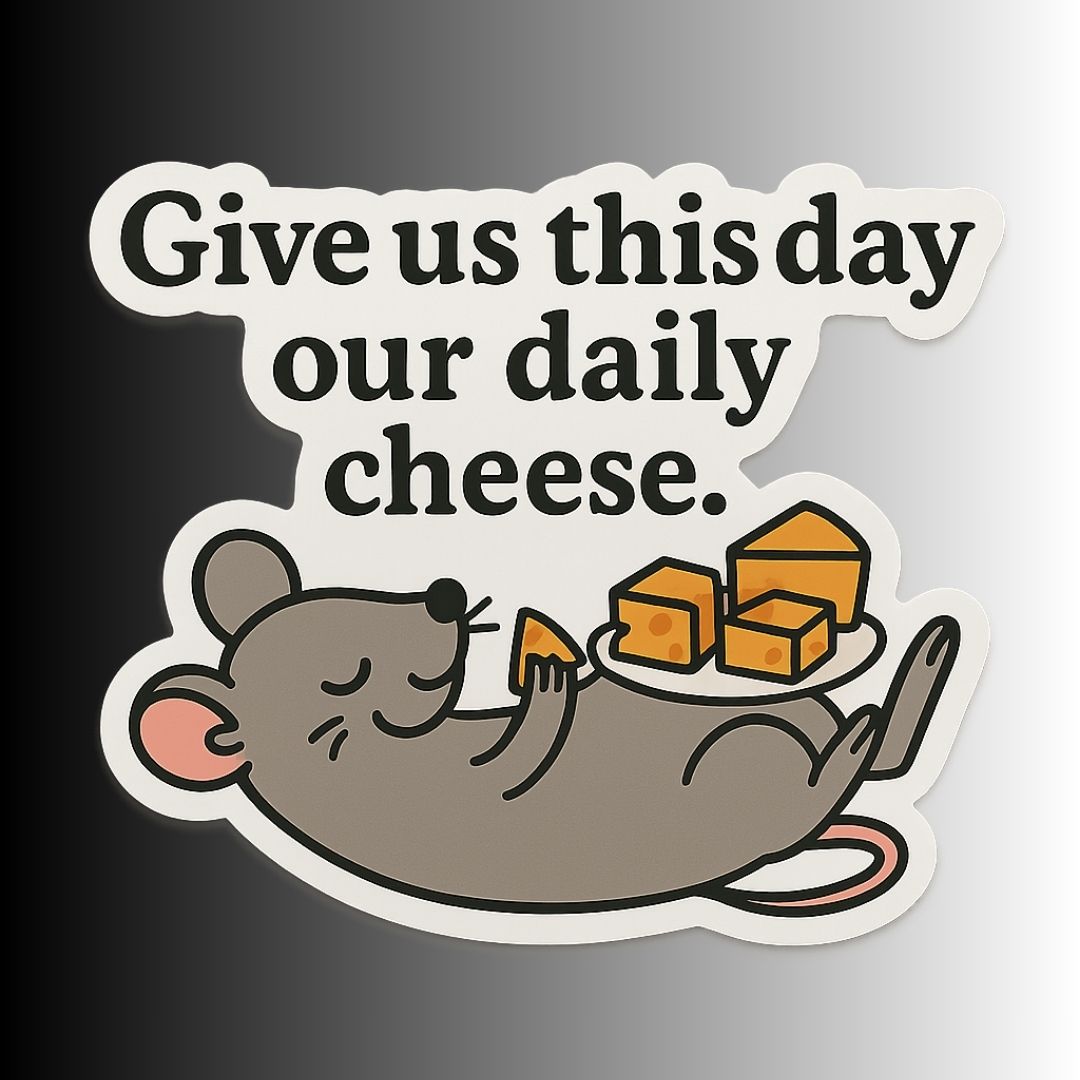 "Give us this day our daily cheese" Funny Cute Mouse Sticker