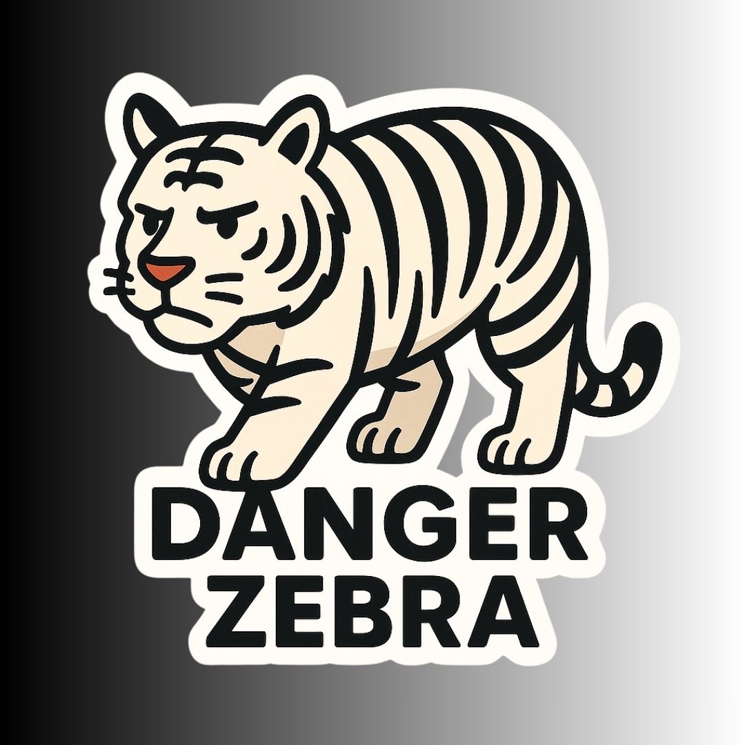"DANGER ZEBRA" Cute Funny White Bengal Tiger Sticker