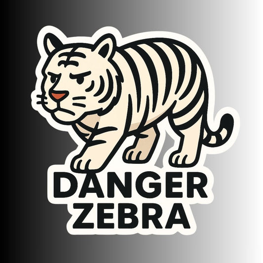 "DANGER ZEBRA" Cute Funny White Bengal Tiger Sticker