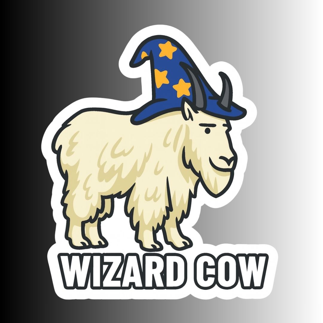 "WIZARD COW" Cute Funny Mountain Goat Wizard Sticker