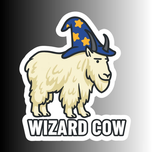 "WIZARD COW" Cute Funny Mountain Goat Wizard Sticker