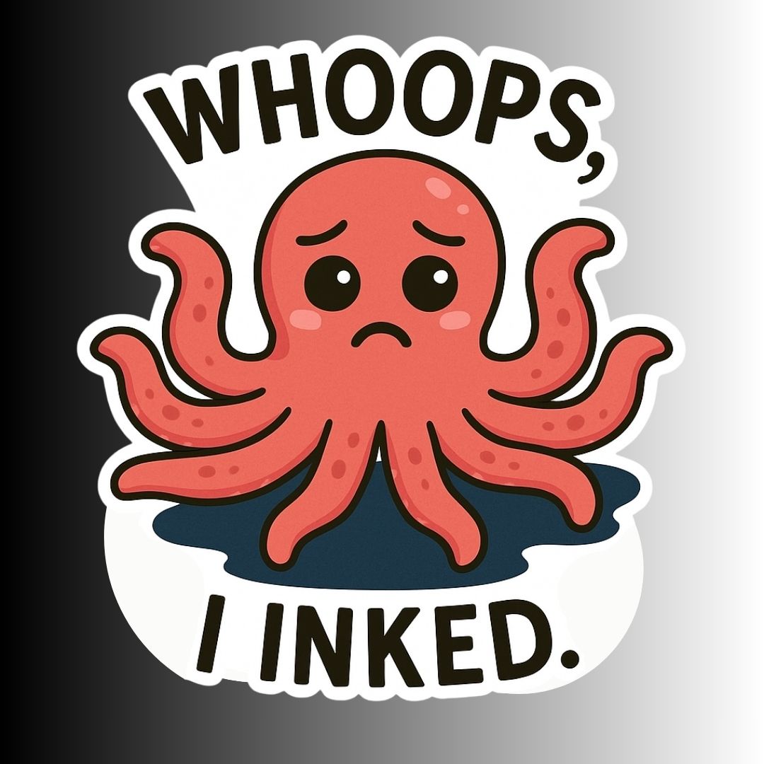"Whoops, I Inked" Funny Sarcastic Cute Octopus Sticker
