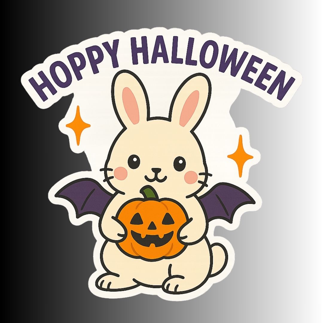 Funny Cute Bunny Rabbit Halloween Sticker "Hoppy Halloween"