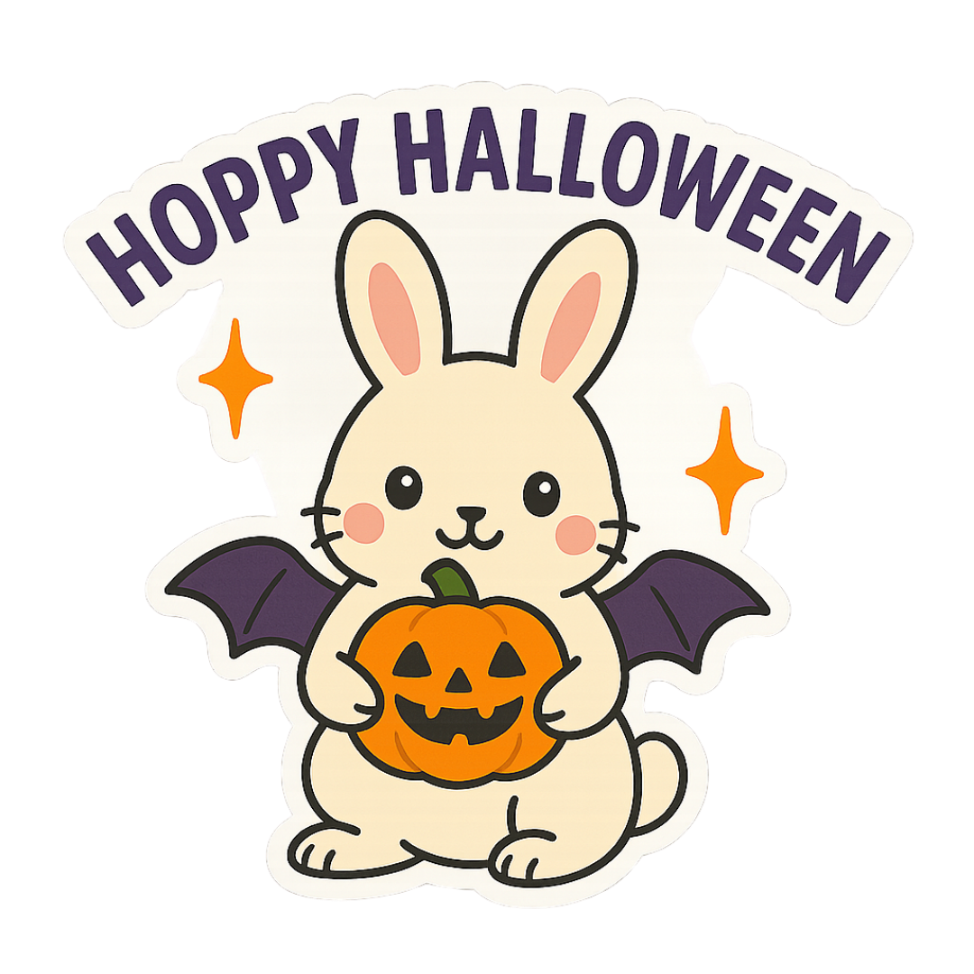Funny Cute Bunny Rabbit Halloween Sticker "Hoppy Halloween"