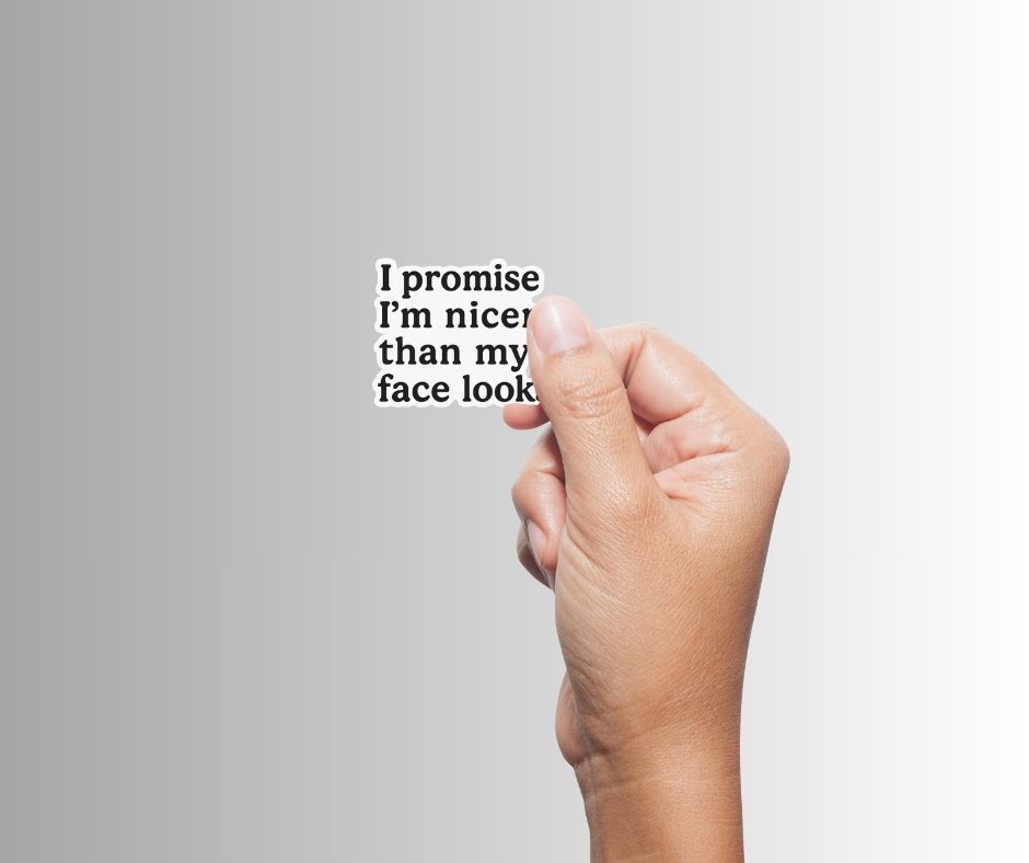 "I promise I'm nicer than my face looks" Sarcastic Sticker