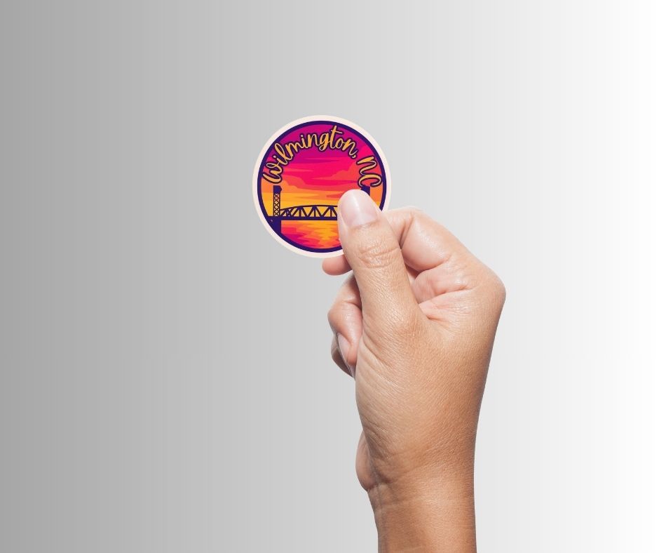 Wilmington, NC Cape Fear Memorial Bridge Sunset Sticker