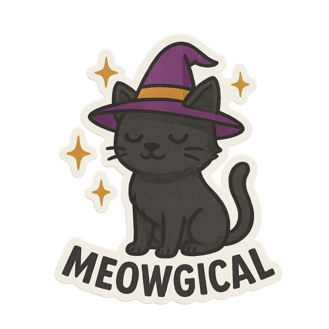 Funny Spooky Halloween Cat Sticker "Meowgical"