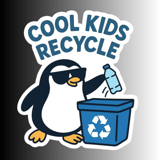 "Cool Kids Recycle" Funny Cute Penguin Sticker