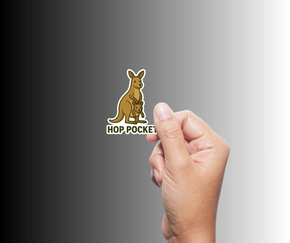 "HOP POCKET" Cute Funny Kangaroo with Joey Sticker