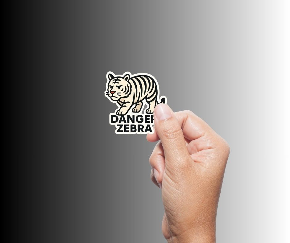 "DANGER ZEBRA" Cute Funny White Bengal Tiger Sticker