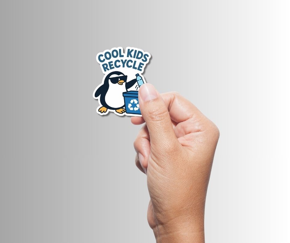 "Cool Kids Recycle" Funny Cute Penguin Sticker
