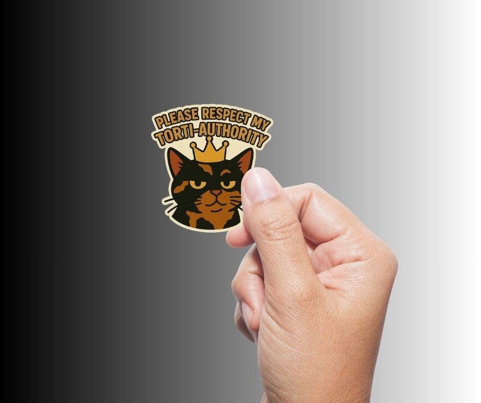 "Tortie-Authority" Cute Funny Tortoiseshell Cat Sticker