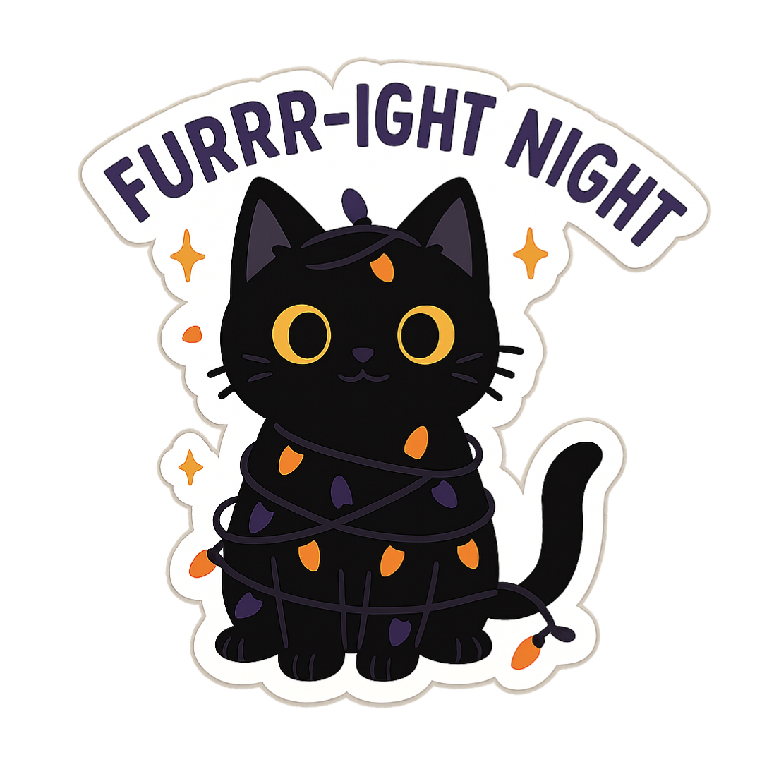 Cute Funny Halloween Black Cat Sticker "Furrr-ight Night"