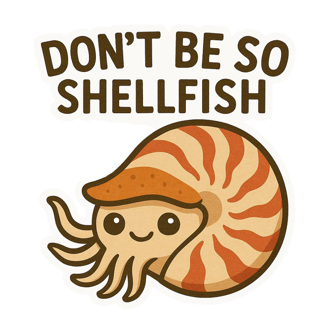 "Don't be so Shellfish" Funny Sarcastic Nautilus Sticker