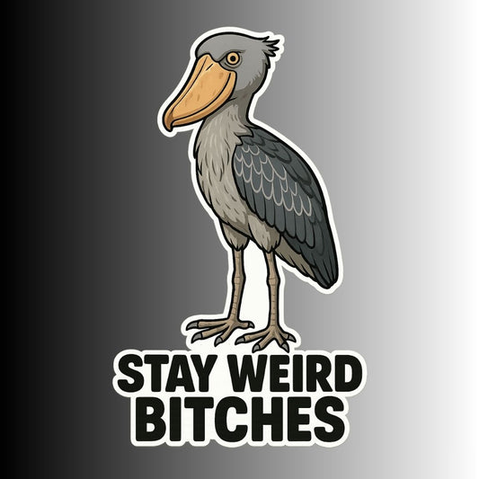 "Stay Weird Bitches" Funny Goofy Shoebill Stork Sticker