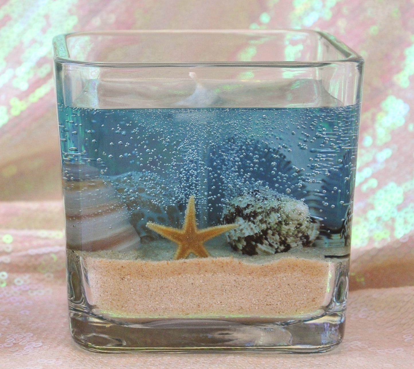Seascape Gel Candle - Scented - Real Sand & Shells - 10 oz Square