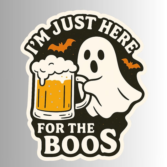 Funny Spooky Ghost Halloween Sticker "I'm just here for the BOOS"