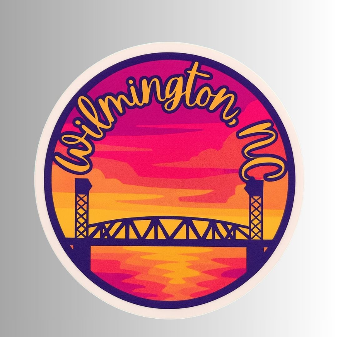 Wilmington, NC Cape Fear Memorial Bridge Sunset Sticker