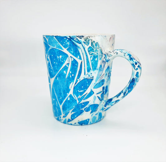 Blue Abstract Alcohol Ink 12 oz Ceramic Coffee Mug, Handpainted and Sealed with Resin, One of a Kind, Unique, Bright