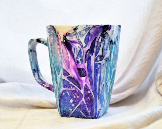 Blue and Purple Abstract Alcohol Ink 12 oz Ceramic Coffee Mug, Handpainted and Sealed with Resin, One of a Kind, Unique