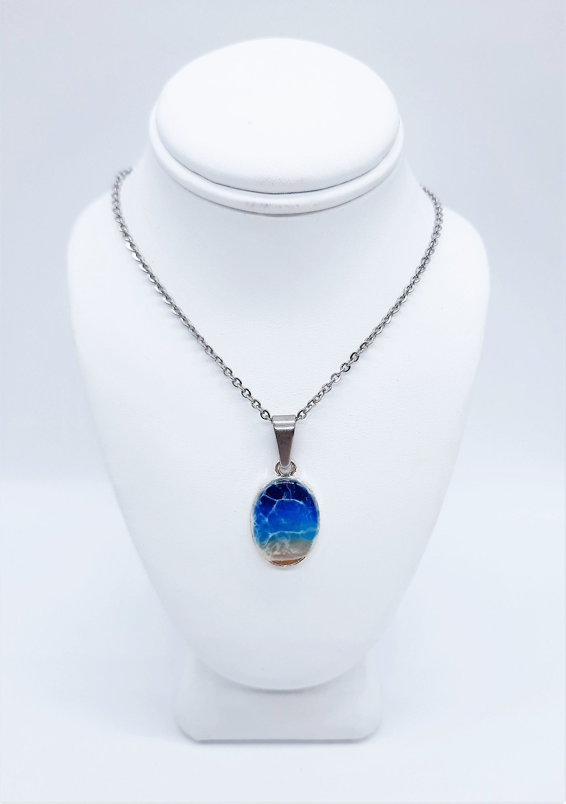Resin Waves / Ocean Earrings & Necklace Set - Oval / Ocean Jewelry / Beach Scene / Made w/ Sand, Resin, Mica, Hypoallergenic Stainless Steel
