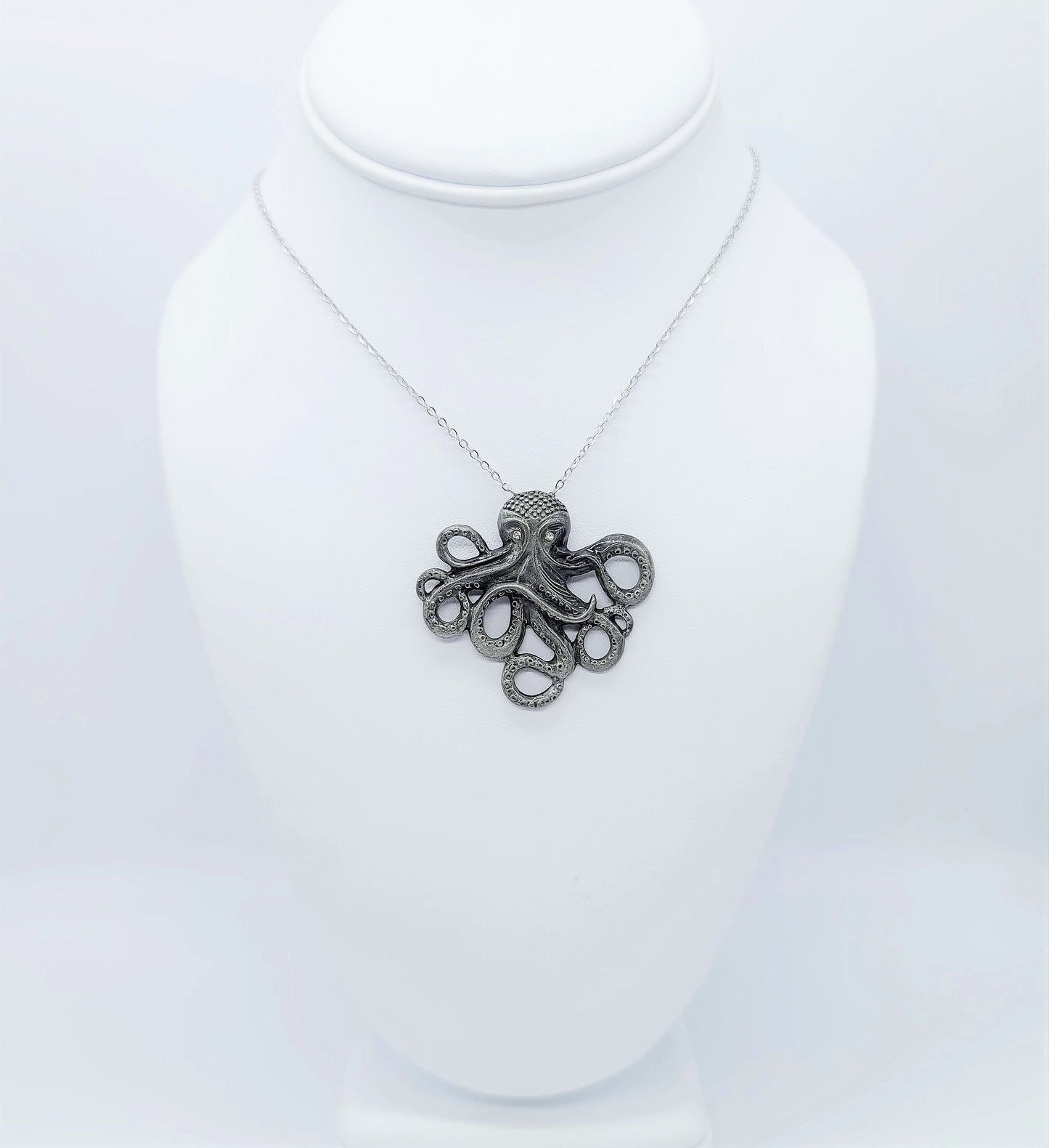 Antique Silver Metal Octopus Pendant Necklace - 18" Stainless Steel Silver Hypoallergenic Chain - Lobster Claw Closure - Alloy Pendant