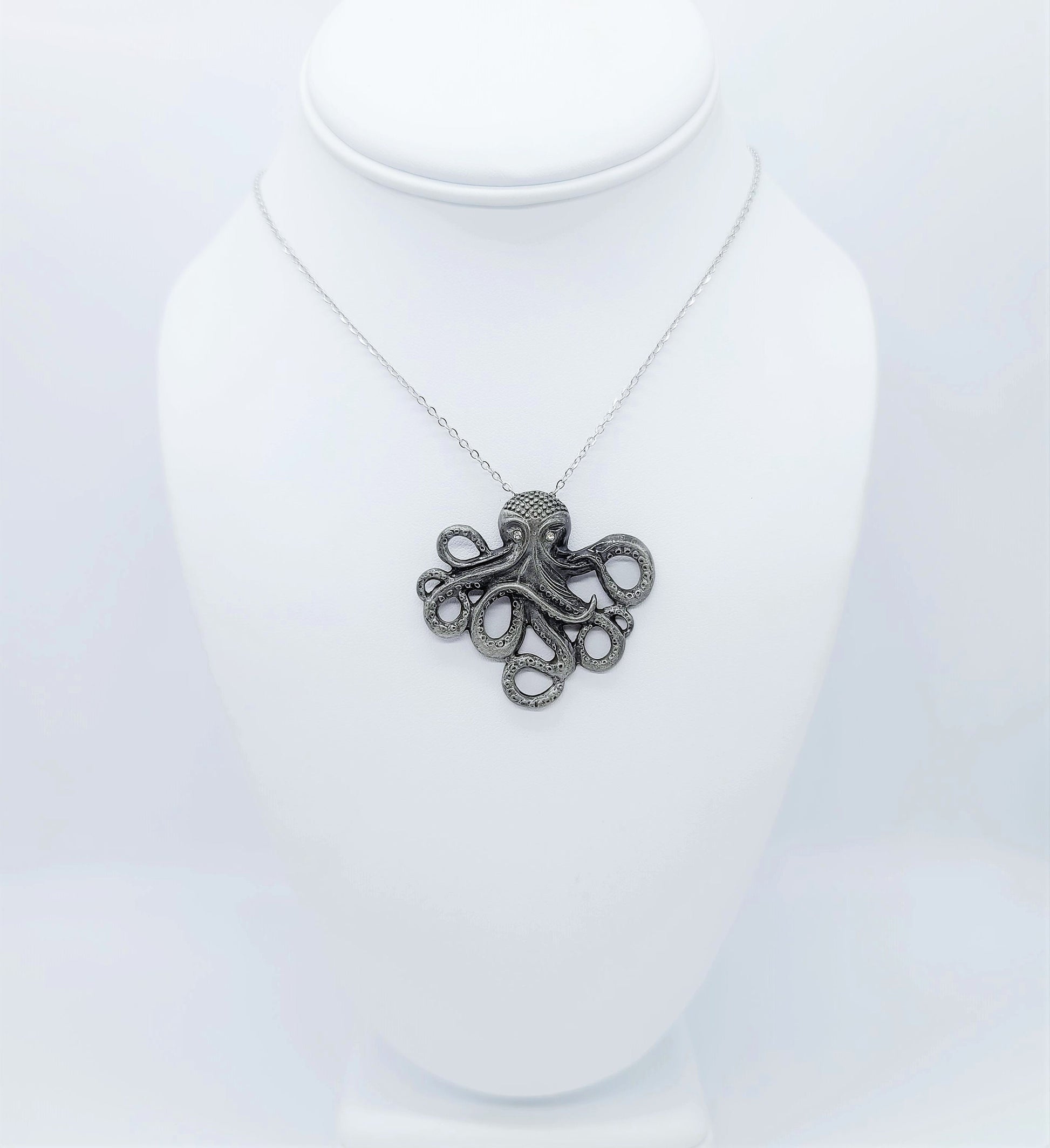 Antique Silver Metal Octopus Pendant Necklace - 18" Stainless Steel Silver Hypoallergenic Chain - Lobster Claw Closure - Alloy Pendant