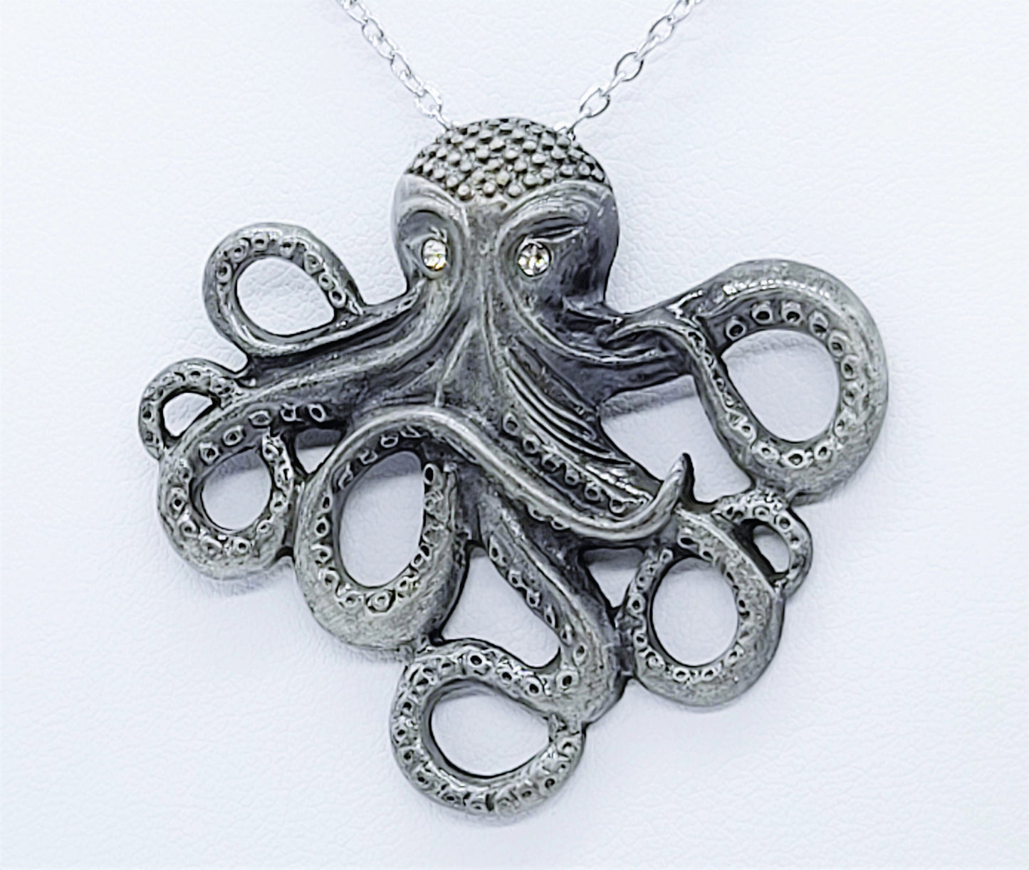 Antique Silver Metal Octopus Pendant Necklace - 18" Stainless Steel Silver Hypoallergenic Chain - Lobster Claw Closure - Alloy Pendant