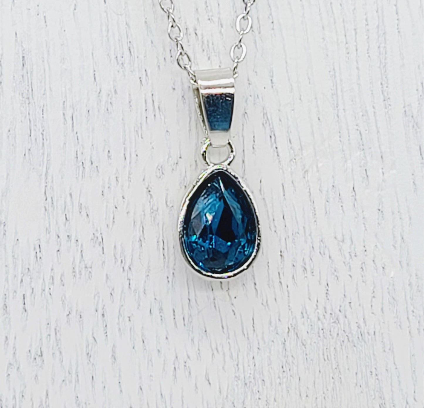 Handcrafted Multifaceted London Blue Topaz Teardrop Pendant Necklace - Silver Stainless Steel 18" Chain & Bail - Hypoallergenic