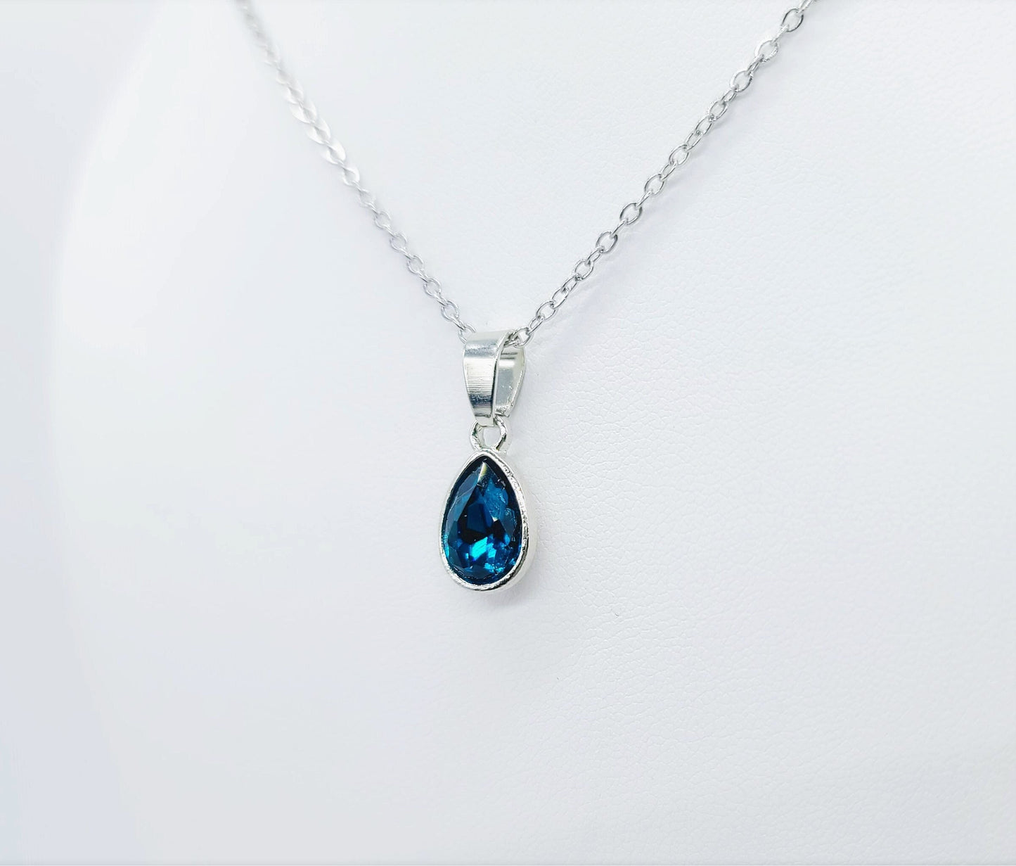 Handcrafted Multifaceted London Blue Topaz Teardrop Pendant Necklace - Silver Stainless Steel 18" Chain & Bail - Hypoallergenic